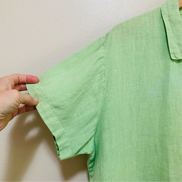 Hot Cotton by Marc Ware Green Linen button front shirt sleeve Top size large - Picture 5 of 6